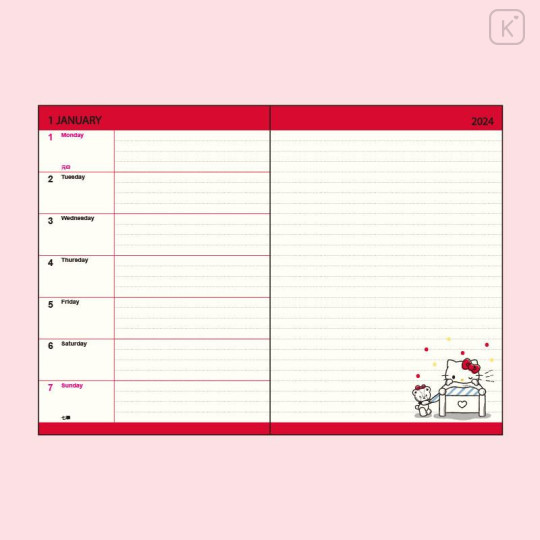 Japan Sanrio Original Horizontal Rule Type B6 Diary - Hello Kitty 2024 - 5