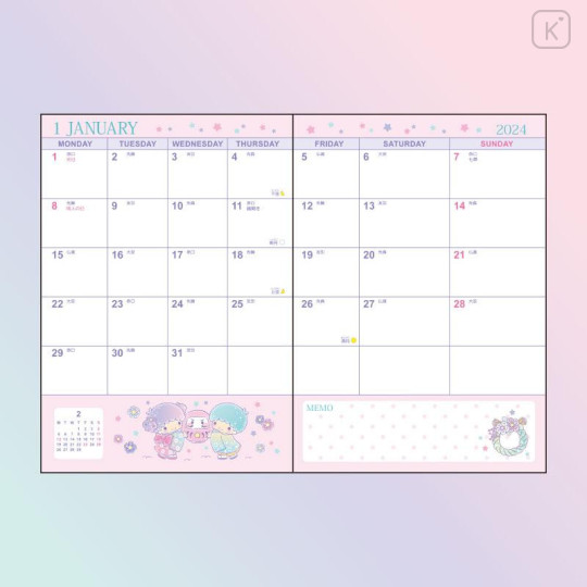 Japan Sanrio Original Horizontal Rule Type B6 Diary - Little Twin Stars 2024 - 4