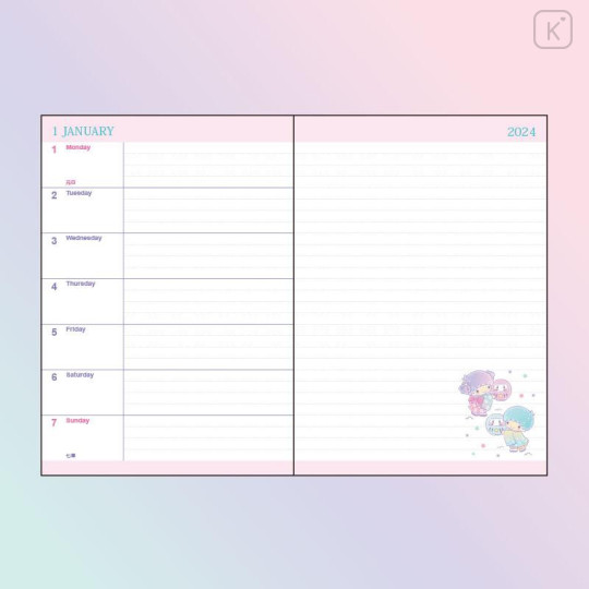 Japan Sanrio Original Horizontal Rule Type B6 Diary - Little Twin Stars 2024 - 5
