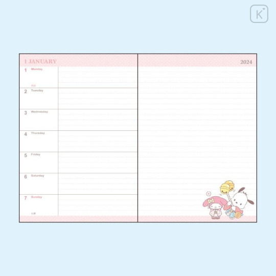 Japan Sanrio Original Horizontal Rule Type B6 Diary - Sanrio Characters 2024 - 5