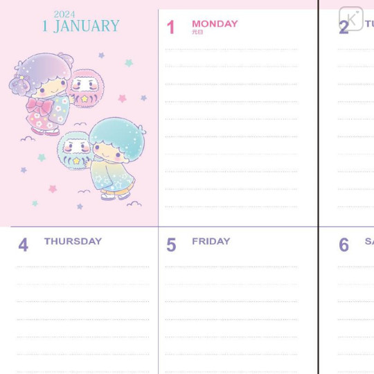 Japan Sanrio Original Block Type B6 Diary - Little Twin Stars 2024 - 7