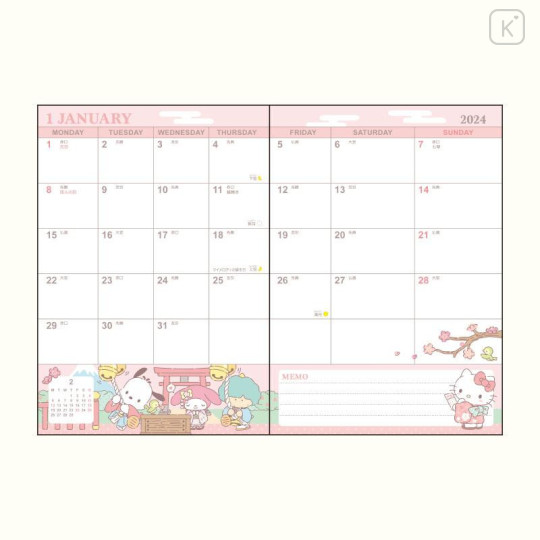 Japan Sanrio Original Block Type B6 Diary - Sanrio Characters 2024 - 4