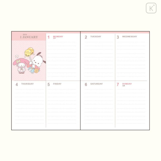 Japan Sanrio Original Block Type B6 Diary - Sanrio Characters 2024 - 5