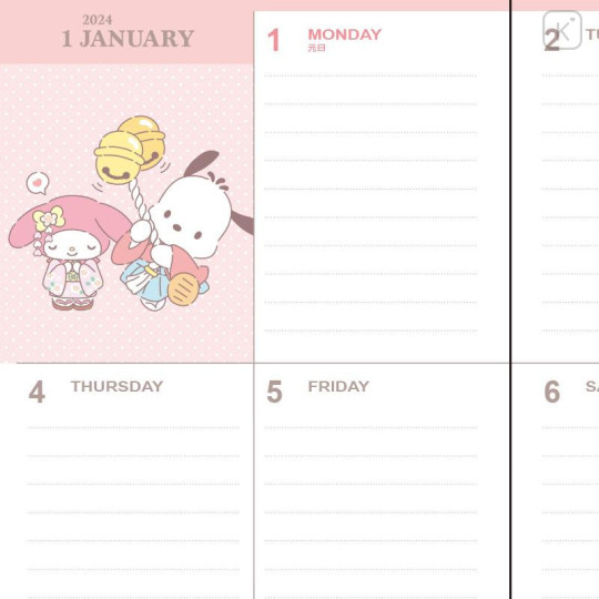 Japan Sanrio Original Block Type B6 Diary - Sanrio Characters 2024 - 6