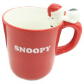 Japan Peanuts Ceramic Mug with Nokkari Figure - Snoopy / Christmas Red - 1