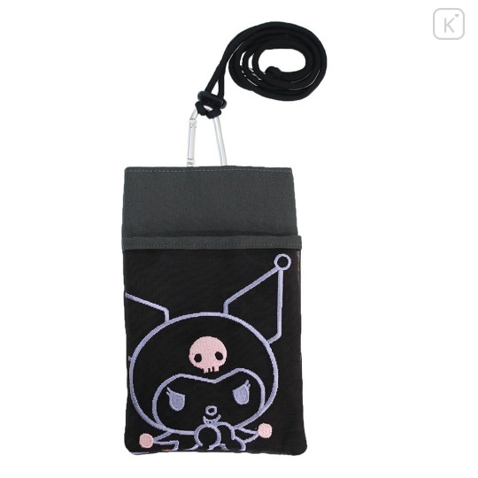 Japan Sanrio Gadget Pocket Sacoche & Neck Strap - Kuromi / Black - 1