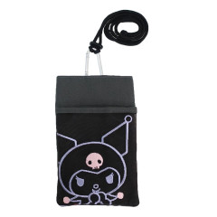 Japan Sanrio Gadget Pocket Sacoche & Neck Strap - Kuromi / Black