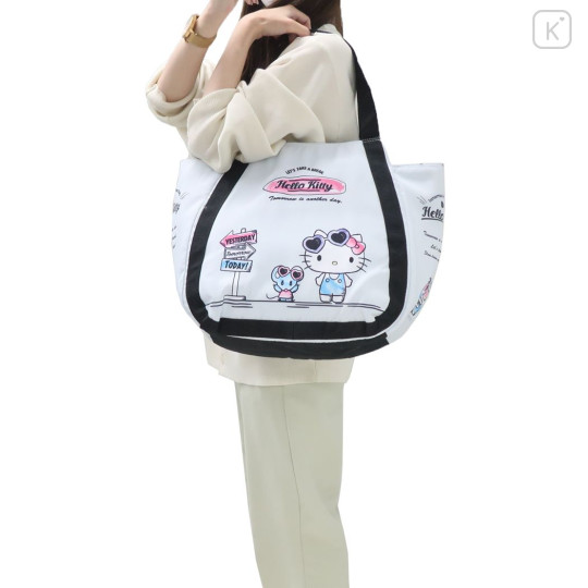 Japan Sanrio Balloon Insulated Cooler Tote Bag - Hello Kitty / White - 5