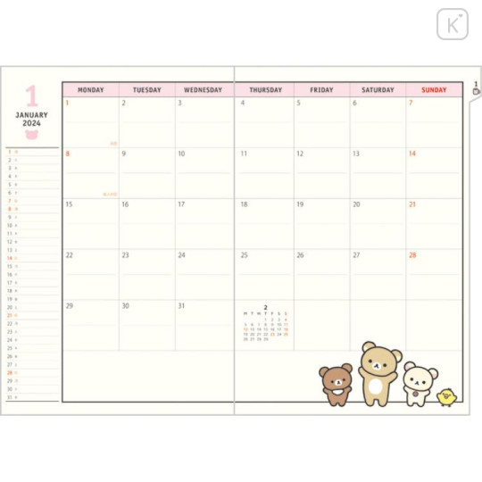 Japan San-X A5 Monthly Schedule Book - New Basic Rilakkuma 2024 - 2