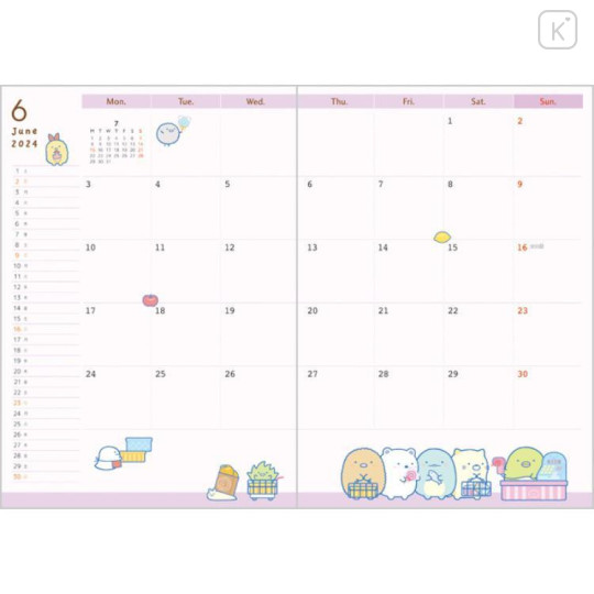 Japan San-X B6 Monthly Schedule Book - Sumikko Gurashi Picnic 2024 - 5