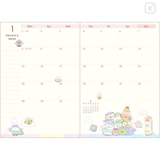 Japan San-X Monthly Schedule Book - Sumikko Gurashi Shopping 2024 - 2