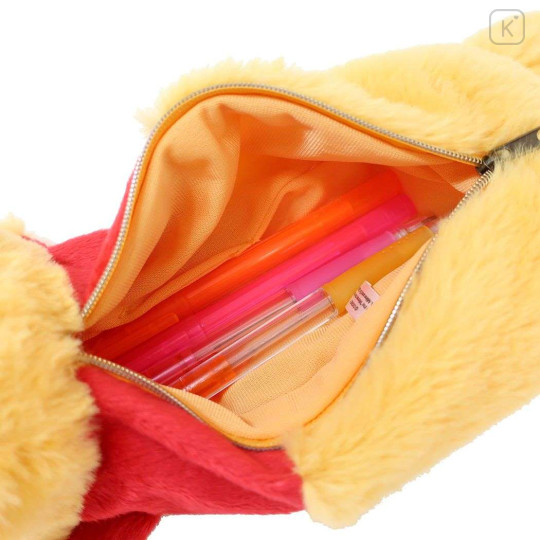 Japan Disney Fluffy Plush Pen Case - Pooh / Smile - 3