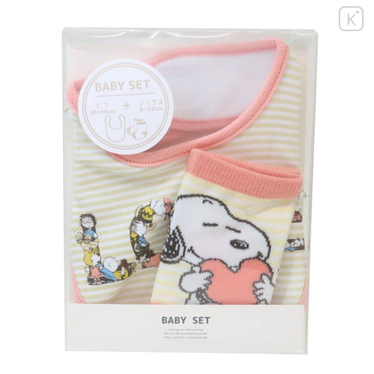 Japan Peanuts Bib & Socks Set - Snoopy / Heart - 1