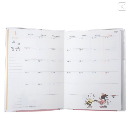 Japan Peanuts A6 Monthly Schedule Book - 2024 / Snoopy & Woodstock Grey - 3