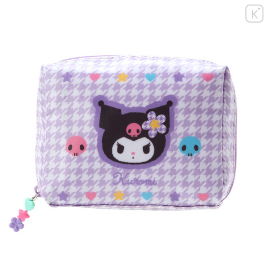 Japan Sanrio Original Pouch - Kuromi / Houndstooth Flower - 1