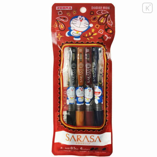 Japan Doraemon Sarasa Clip Gel Pen 4pcs Set - Happy / Wine - 1