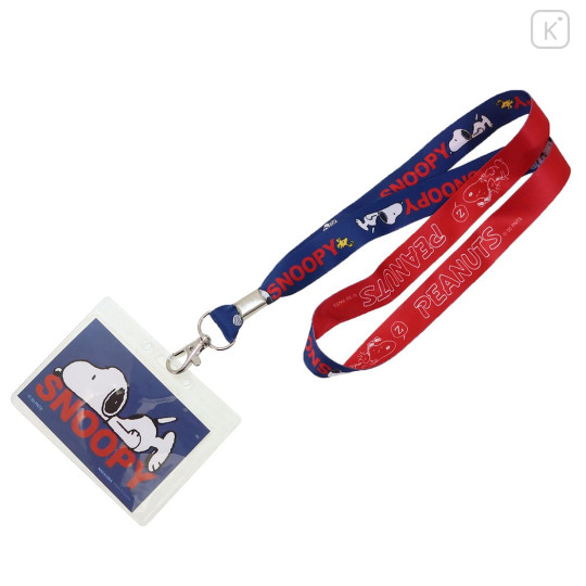 Japan Peanuts Neck Strap with ID Badge Holder - Snoopy & Woodstock / Navy & Red - 1