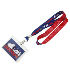 Japan Peanuts Neck Strap with ID Badge Holder - Snoopy & Woodstock / Navy & Red