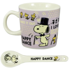 Japan Snoopy Ceramics Mug & Spoon Set - Lighht Purple