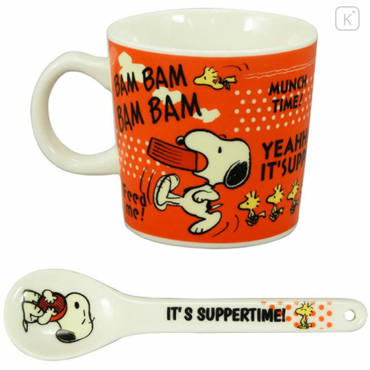 Japan Snoopy Ceramics Mug & Spoon Set - Thankful - 1