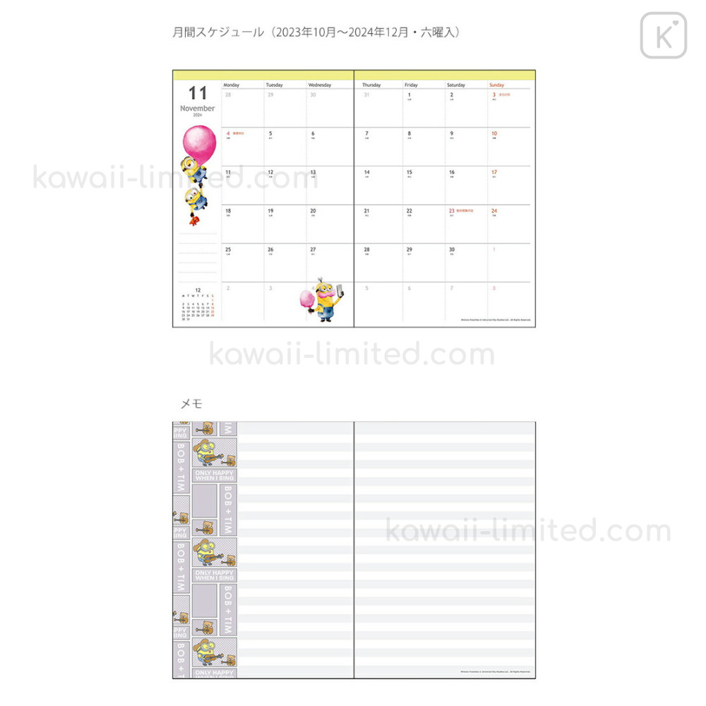 Japan Minions B6 Monthly Schedule Diary Bob & Tim / 2024 Kawaii Limited