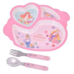 Japan Disney Store Kids Food Tray & Spoon & Fork - Princess Ariel & Rapunzel & Cinderella