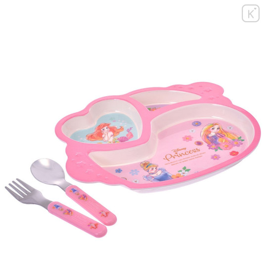 Japan Disney Store Kids Food Tray & Spoon & Fork - Princess Ariel & Rapunzel & Cinderella - 6