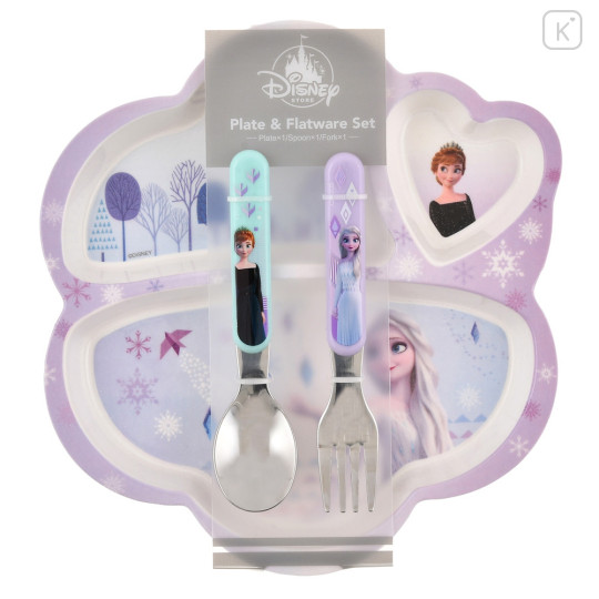 Japan Disney Store Kids Food Tray & Spoon & Fork - Frozen - 1