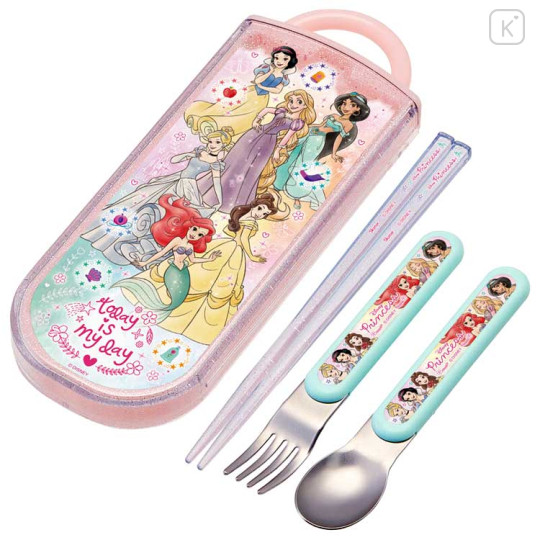 Japan Disney Bento Lunch Trio Cutlery Set - Princess : Ariel Rapunzel Belle Jasmine - 1