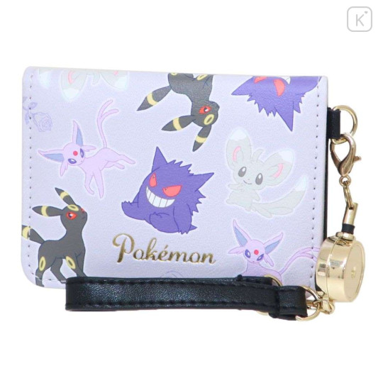 Japan Pokemon Pass Case Holder & Reel Keychain - Purple Gengar Eevee - 1