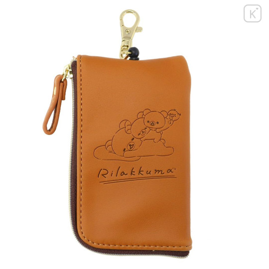 Japan San-X Pass Case Holder & Reel Keychain - Rilakkuma : Caramel Brown - 1