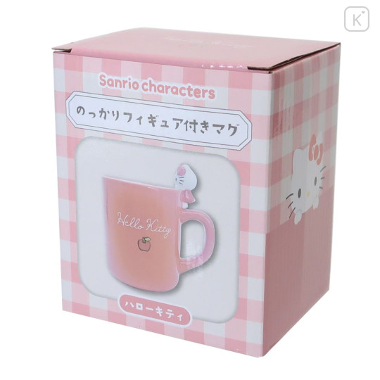 Japan Sanrio Ceramic Mug with Nokkari Figure - Hello Kitty / Cherry Pink & White - 4
