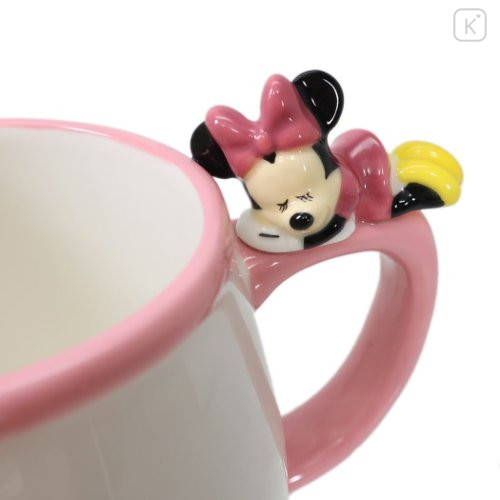 Japan Disney Ceramic Mug with Nokkari Figure - Minnie Mouse - 3
