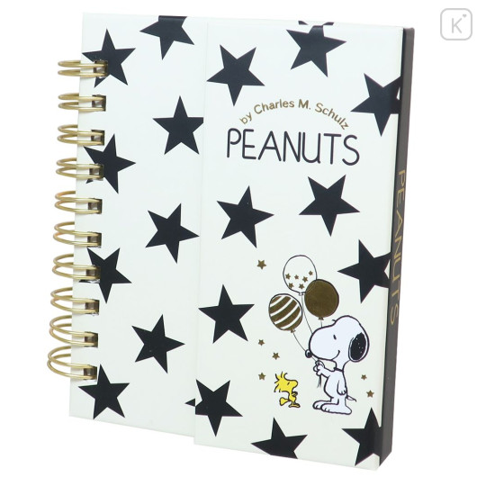 Japan Peanuts A7 Ring Notebook - Snoopy / Black Star Gold Balloon - 1