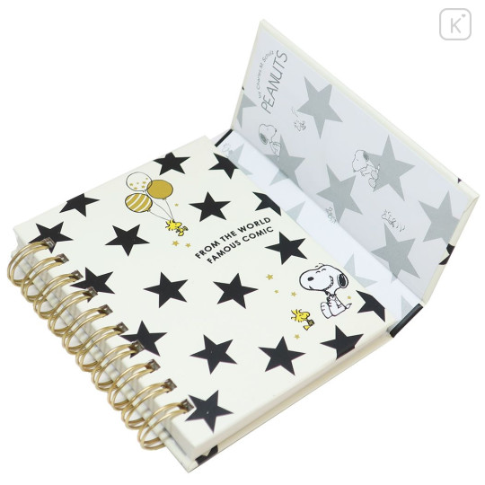 Japan Peanuts A7 Ring Notebook - Snoopy / Black Star Gold Balloon - 2