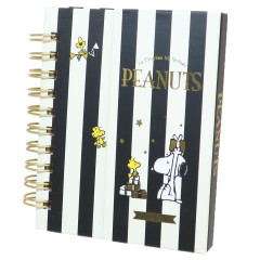 Japan Peanuts A7 Ring Notebook - Snoopy / Black Stripe Gold Stars