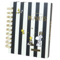 Japan Peanuts A7 Ring Notebook - Snoopy / Black Stripe Gold Stars - 1
