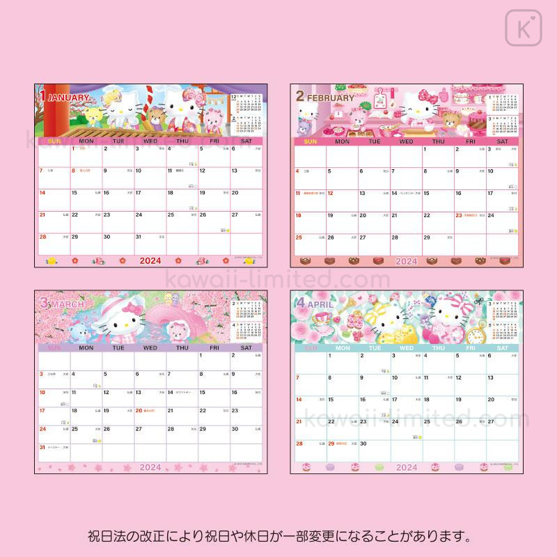Japan Sanrio Original Sheet Calendar Hello Kitty 2024 Kawaii Limited