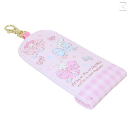 Japan Sanrio Key Case with Reel - Melody Cinnamoroll Wish Me Mell / Pink Ribbon - 2