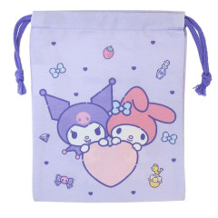 Japan Sanrio Drawstring Bag (S) - Kuromi & Melody / Purple Heart