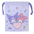 Japan Sanrio Drawstring Bag (S) - Kuromi & Melody / Purple Heart - 1