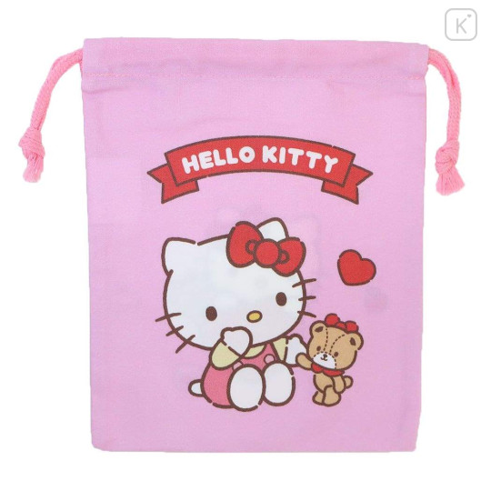 Japan Sanrio Drawstring Bag (S) - Hello Kitty & Bear / Pink - 1