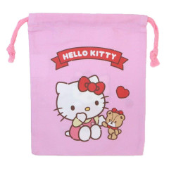 Japan Sanrio Drawstring Bag (S) - Hello Kitty & Bear / Pink