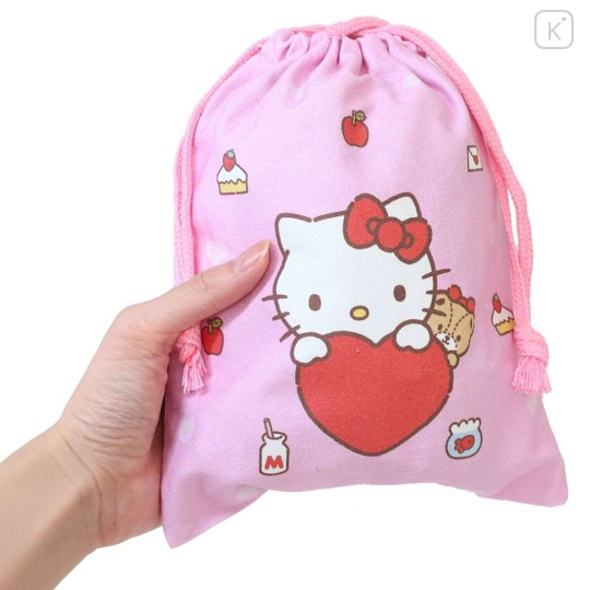 Japan Sanrio Drawstring Bag (S) - Hello Kitty & Bear / Pink - 2