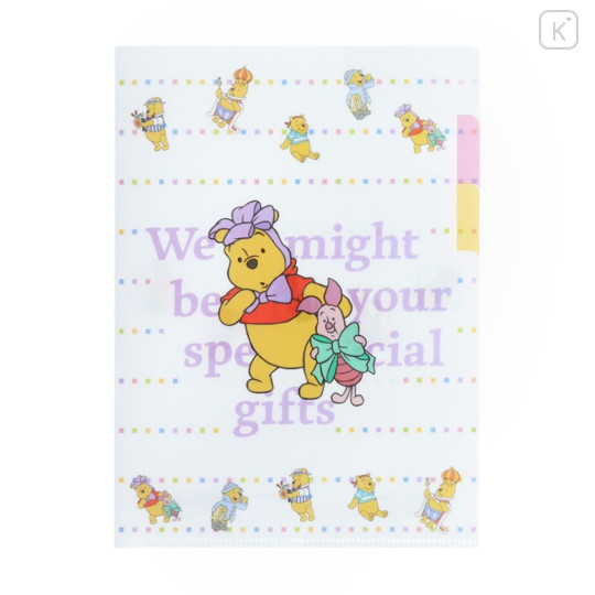 Japan Disney 3 Pockets A5 Clear File - Winnie the Pooh / Piglet White - 1