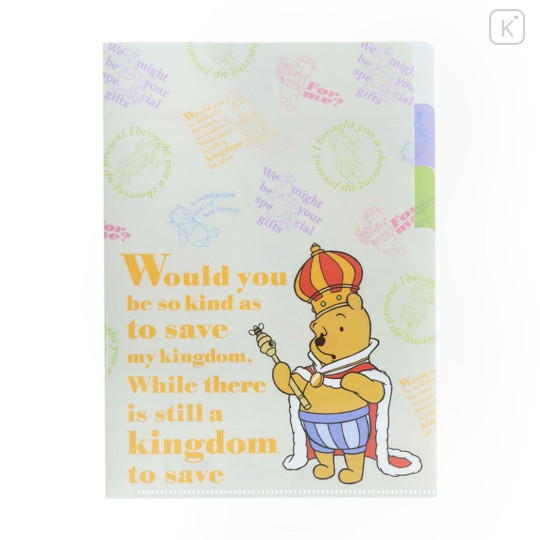 Japan Disney 3 Pockets A5 Clear File - Winnie the Pooh / King - 1
