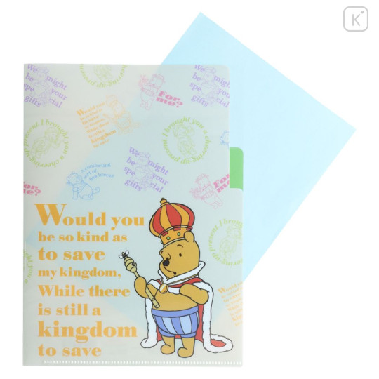 Japan Disney 3 Pockets A5 Clear File - Winnie the Pooh / King - 3