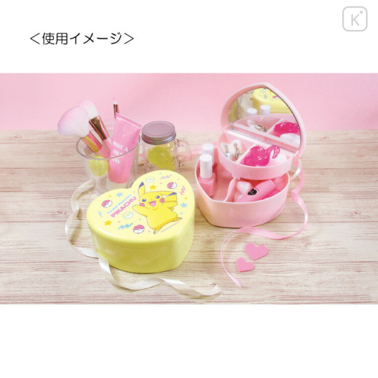 Japan Pokemon Jewelry Box Mirror & Drawer - Pikachu & Eevee : Heart Shape - 2