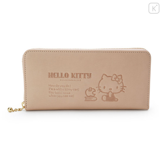 Japan Sanrio Genuine Leather Zip Wallet - Hello Kitty / Natural - 1