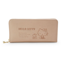 Japan Sanrio Genuine Leather Zip Wallet - Hello Kitty / Natural